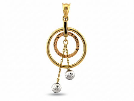 Zawieszka złota okrągła z kulkami trójkolorowa