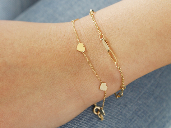 Bransoletka złota łańcuszkowa z sercami
