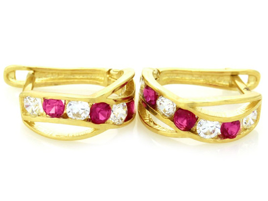Dziecięce kolczyki złote z czerwonymi cyrkoniami