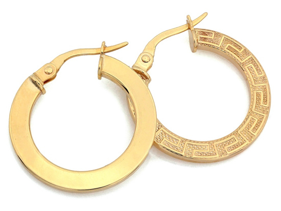 Złote koła szerokie z wzorem greckim 21mm