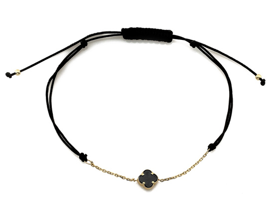 Bransoletka nowoczesna na sznurku z czarnym kwiatkiem