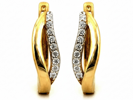 Kolczyki złote zdobione cyrkoniami dwukolorowe