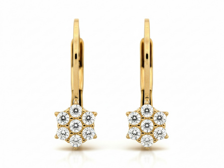 Kolczyki złote angielskie kwiatek z cyrkonii