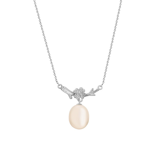 Naszyjnik srebrny 925 z perłami i diamentowymi cyrkoniami - koniczynka