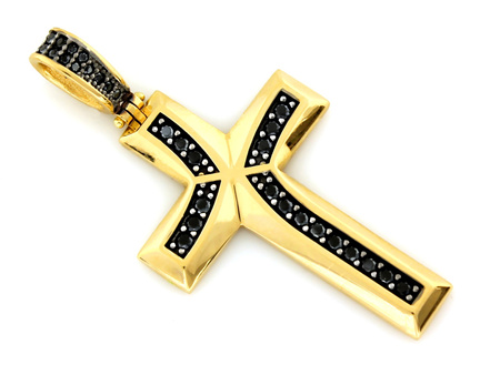 Krzyżyk złoty zawieszka wisiorek z cyrkoniami czarnymi