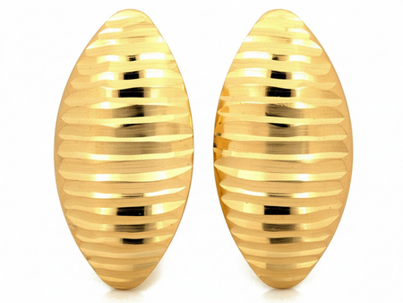 Złote kolczyki angielskie owalne blaszki frezowane