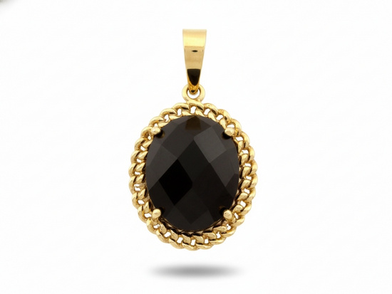 Zawieszka złota owalna z dużym onyksem