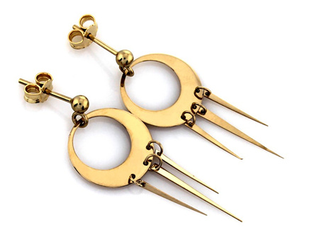 Kolczyki złote kółka z wiszącymi ostrymi trójkątami