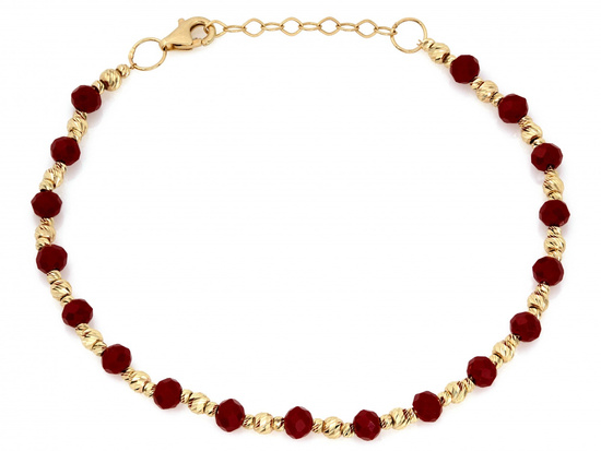Bransoletka złota z kulkami i czerwonymi kamieniami