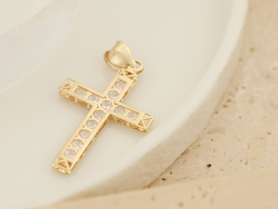 Krzyżyk złoty z cyrkoniami wisiorek