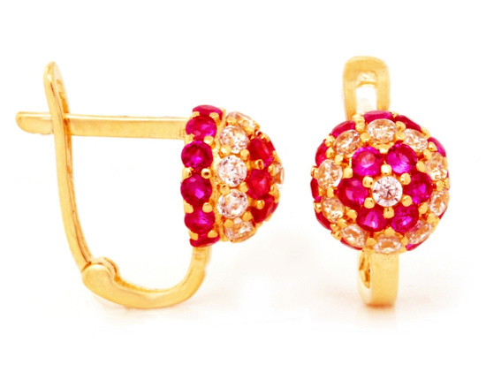Złote kolczyki z czerwonymi cyrkoniami