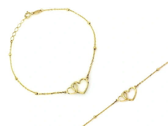 Bransoletka złota łańcuszkowa dwa serca  kulkami