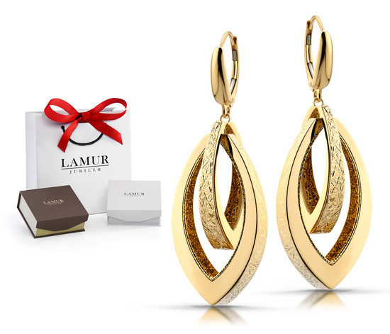 Złote kolczyki 585 wiszące zdobione o geometrycznym kształcie  