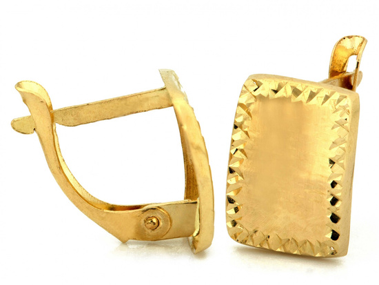 Kolczyki złote angielskie błyszczące prostokątne