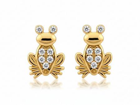 Złote żabki na sztyfcie z cyrkoniami