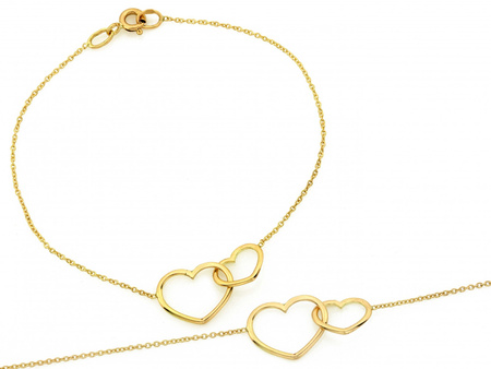 Bransoletka złota celebrytka z dwoma sercami