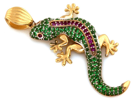 Zawieszka złota zielona jaszczurka ruchome łapki