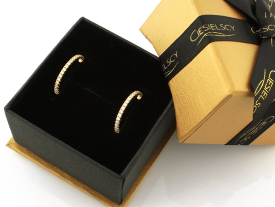 Kolczyki złote koła rząd cyrkoni na sztyft