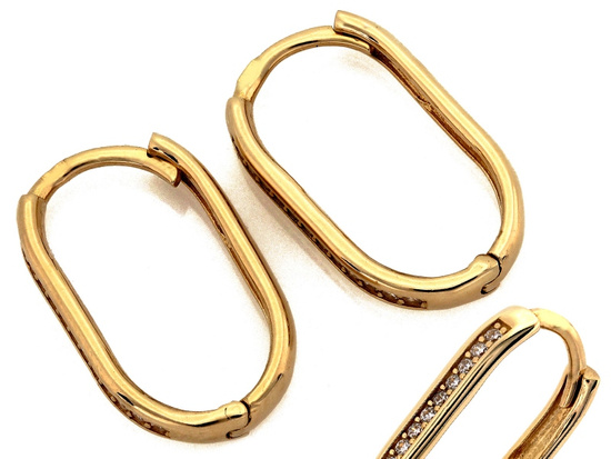 Kolczyki złote owalne z cyrkoniami eleganckie dyskretne