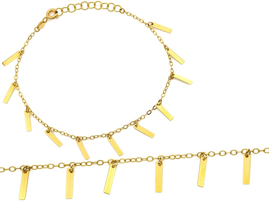 Złota bransoletka z zawieszkami wiszącymi blaszkami