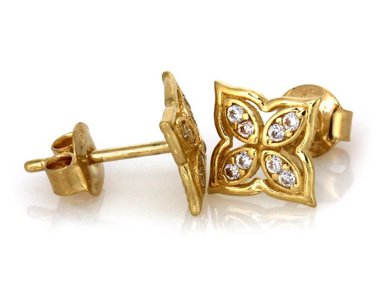 Kolczyki kwadraty z kwiatkiem sztyfty