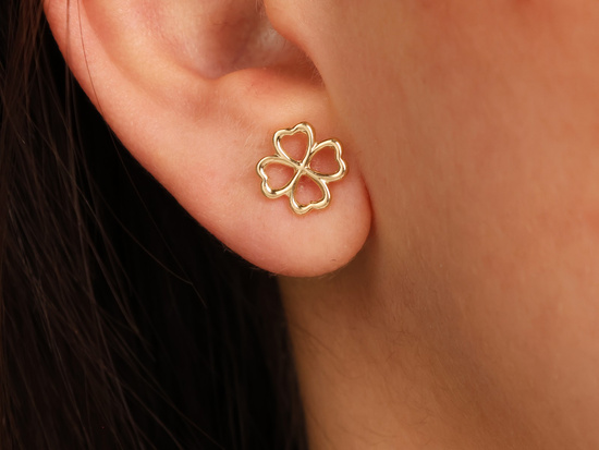 Kolczyki złote koniczynki na sztyfcie