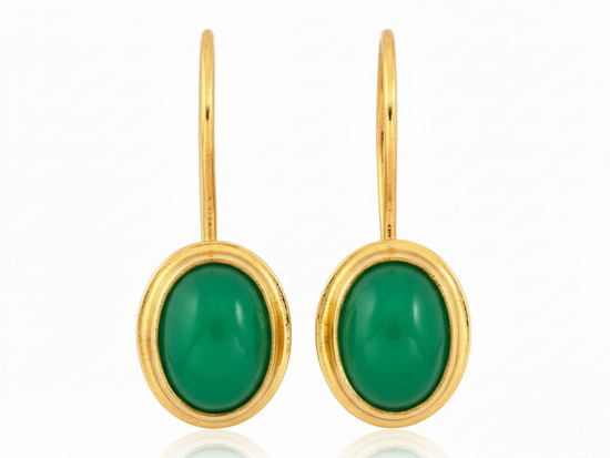 Kolczyki złote na biglu z zielonym kamieniem szmaragdem