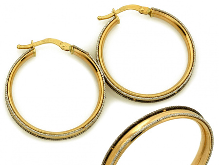 Kolczyki złote koła szerokie zdobione z białym złotem  20mm