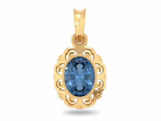 Zawieszka złota owalna z niebieskim topazem