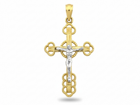 Złoty krzyżyk zawieszka wisiorek dwukolorowy