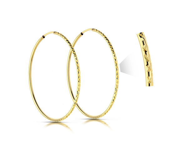 Złote kolczyki 375 koła 40 mm, diamentowane szarniry
