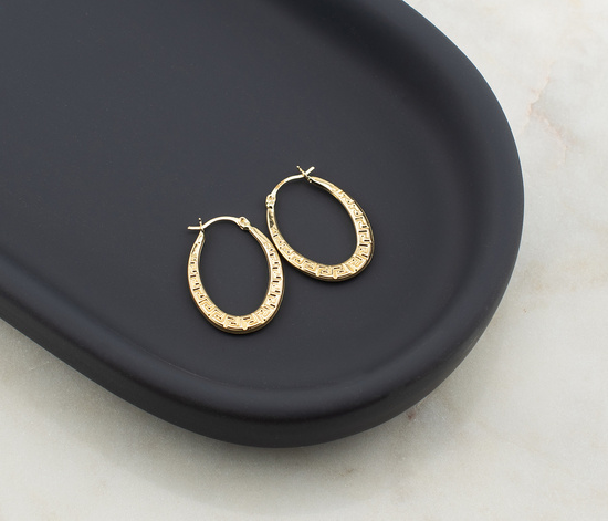 Złote kolczyki 585 owalne koła z greckim wzorem