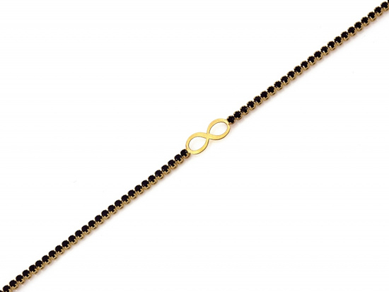 Złota bransoletka delikatna z czarnymi cyrkoniami z nieskończonością