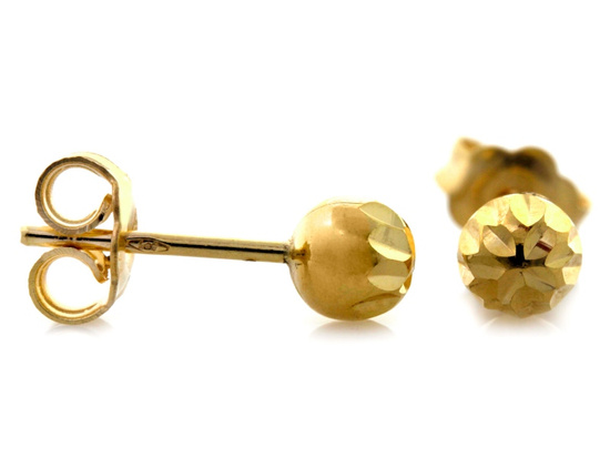 Diamentowane złote kolczyki kuleczki kulki na sztyfcie
