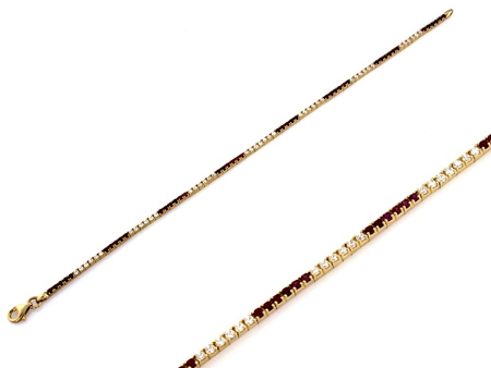 Złota bransoletka elementowa z białymi i czerwonymi cyrkoniami