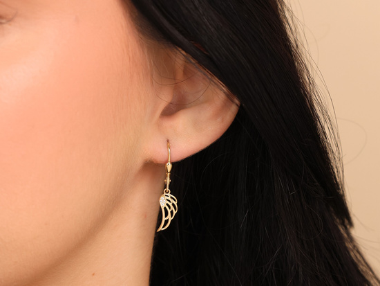 Kolczyki złote wiszące ażurowe skrzydła