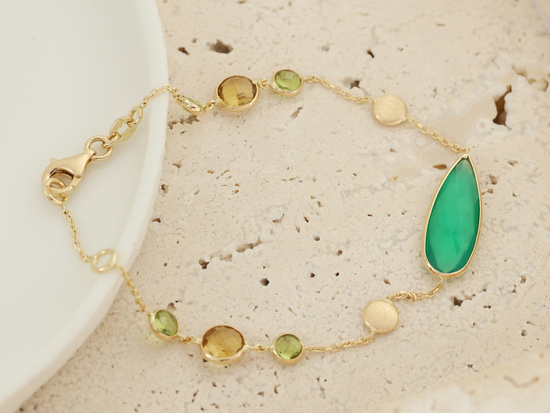 Bransoletka złota z zielonym agatem