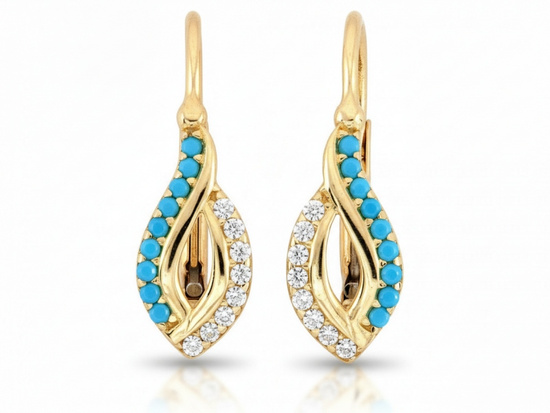 Kolczyki złote angielskie zapięcie z niebieskimi cyrkoniami