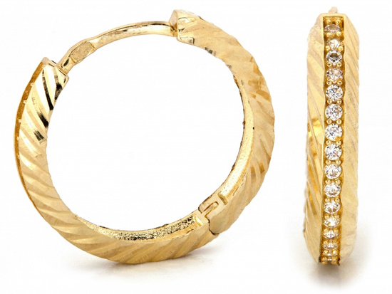 Kolczyki złote kółka błyszczące zdobione 16mm