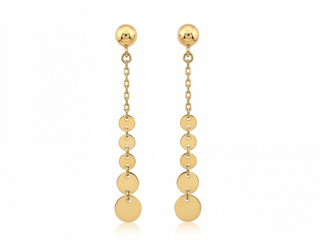 Kolczyki złote na sztyfcie z wiszącymi kółeczkami blaszkami