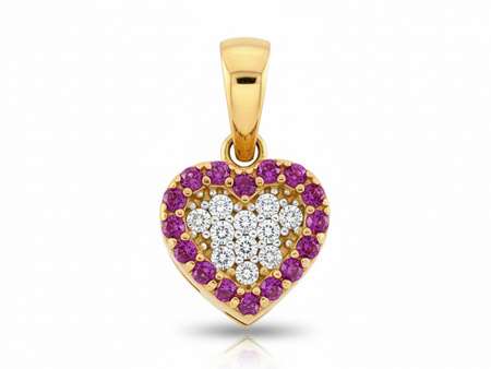 Zawieszka złote serce z cyrkoniami z czerwonym dodatkiem