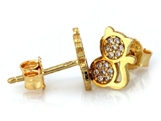 Zlote kolczyki KOTEK KOTKI na sztyfcie