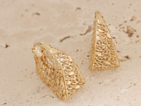 Kolczyki złote duże przestrzenne ażurowe angielskie zapięcie