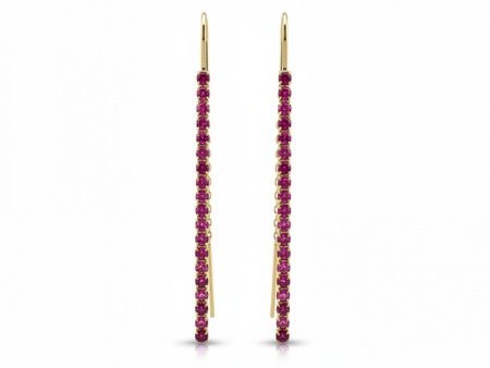 Kolczyki złote długie wiszące z czerwonymi cyrkoniami