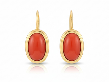 Kolczyki złote owalne z koralem na zapięciu angielskim