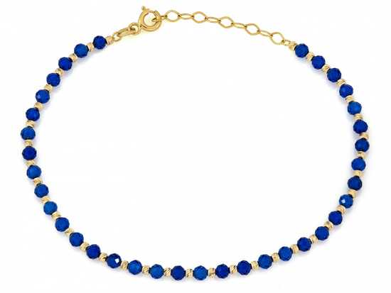 Bransoletka złota z kulkami i syntetycznymi szafirami