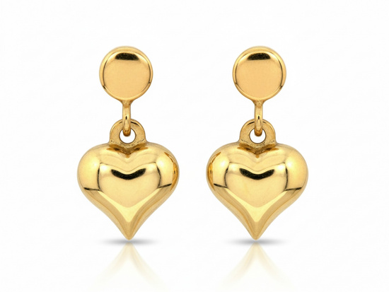 Złote kolczyki z wiszącymi serduszkami