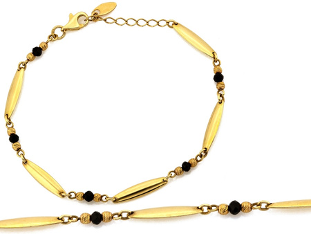 Złota bransoletka elementowa z czarnymi kamieniami