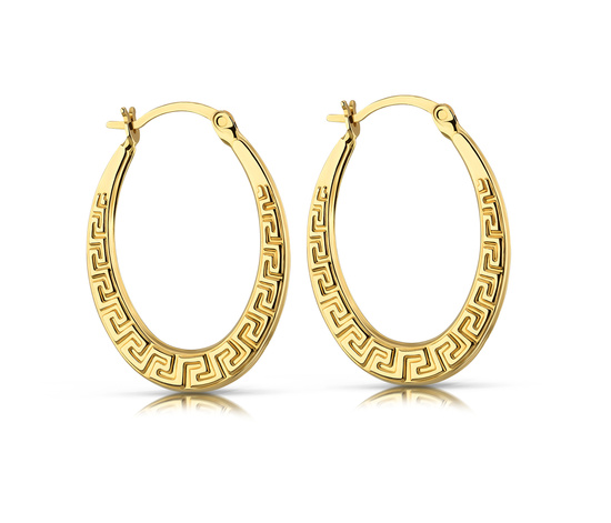 Złote kolczyki 585 owalne koła z greckim wzorem
