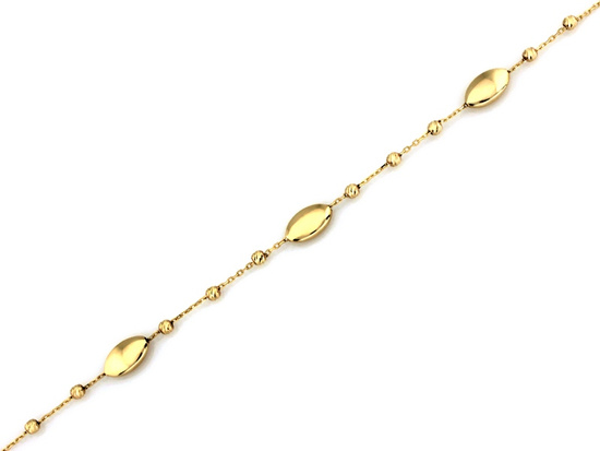 Złota bransoletka łańcuszkowa z kulkami i owalnymi ozdobami